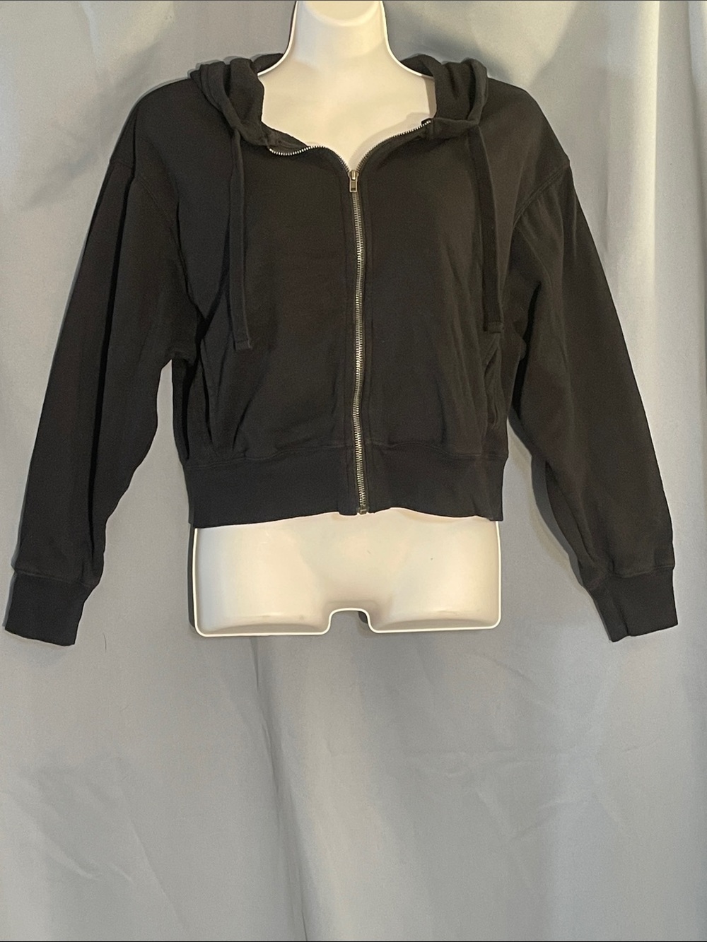 Cropped Black Zip-Front Hoodie Bomber Jacket